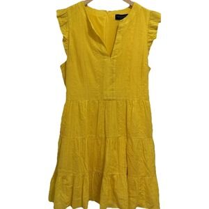 Laundry Shelli Segal Yellow Tiered Baby Doll Dress Ruffle Sleeve Summer 10